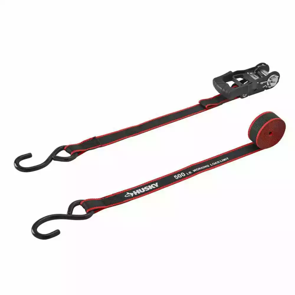 Husky 12 ft. x 1 in. Ratchet Tie-Down Straps with S-Hook (4-Pack) - Image 9