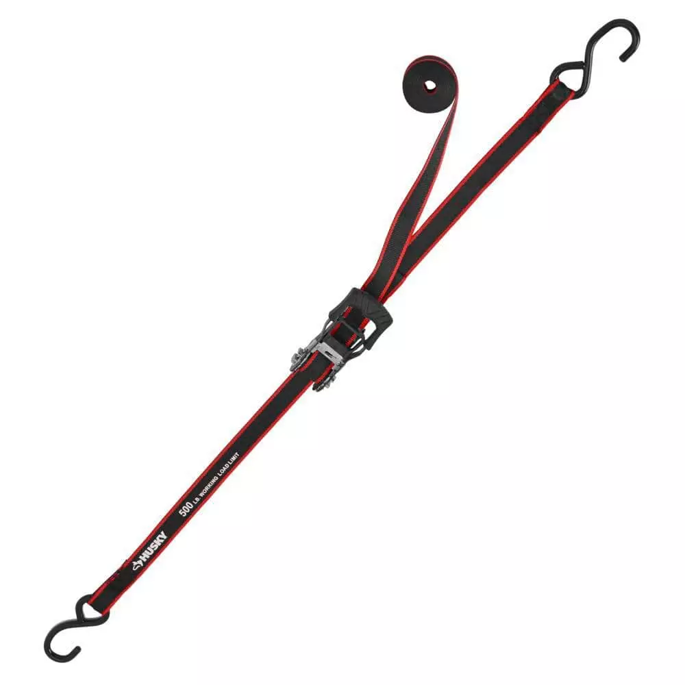 Husky 12 ft. x 1 in. Ratchet Tie-Down Straps with S-Hook (4-Pack) - Image 4