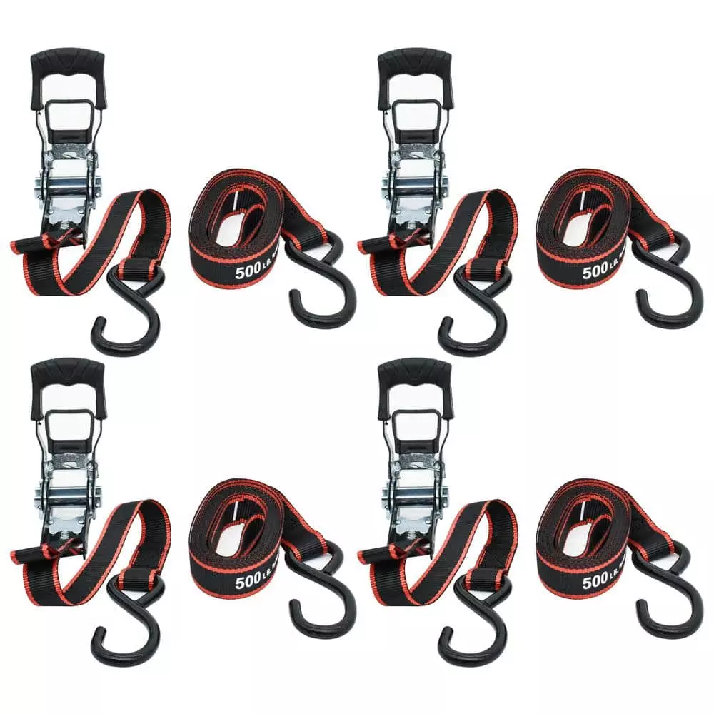 Husky 12 ft. x 1 in. Ratchet Tie-Down Straps with S-Hook (4-Pack) - Image 2