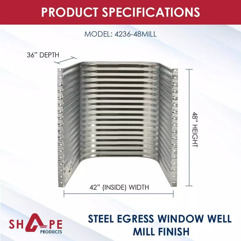 SHAPE PRODUCTS 42 in. W x 36 in. D x 48 in. H Galvanized Steel Egress Window Well - Image 2